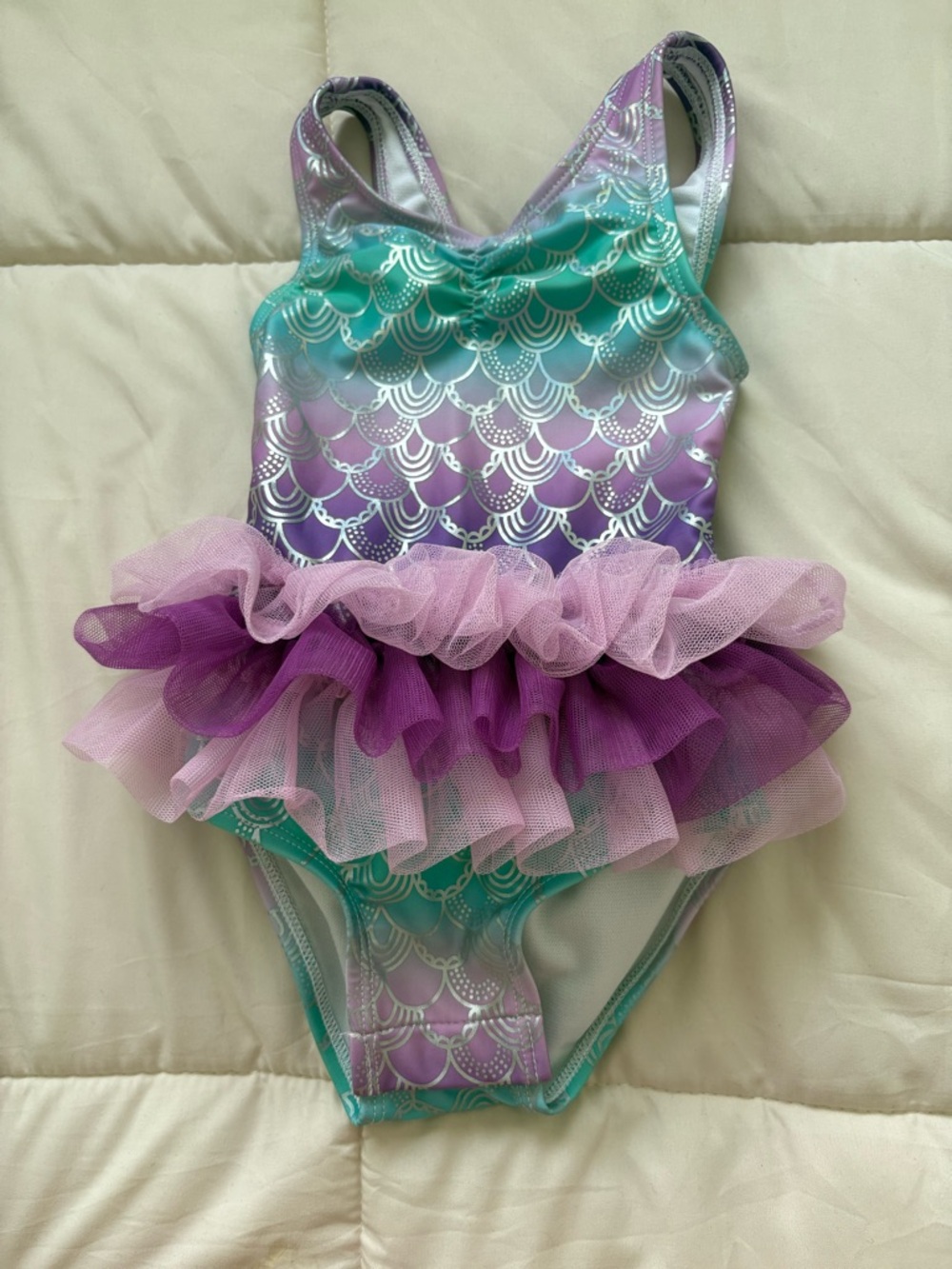 Cat & Jack Girls Mermaid Scale Tutu One-Piece Swimsuit in Teal & Purple